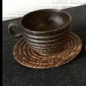 VINTAGE THAI PALM WOODEN SET OF CUP & SAUCER